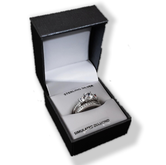 MHE 925 Silver Simulated Diamond Bridal Engagement Wedding Ring